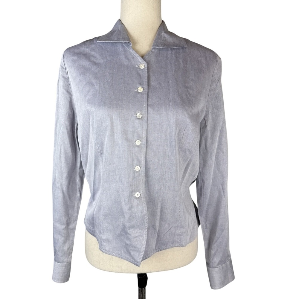Walter Voulaz Womens Cropped Button Up Top Shirt Size 46/US 10 Blue Cotton Italy